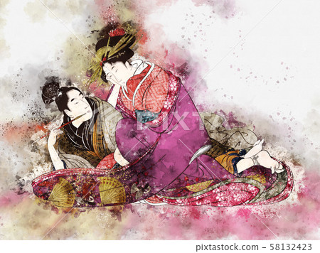 Ukiyoe Men and women part 3 Watercolor 58132423