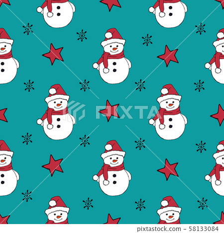 Christmas seamless pattern with snowman, fir trees and snowflakes. Perfect for wallpaper, wrapping 58133084