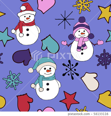 Christmas seamless pattern with snowman, fir... - Stock Illustration ...
