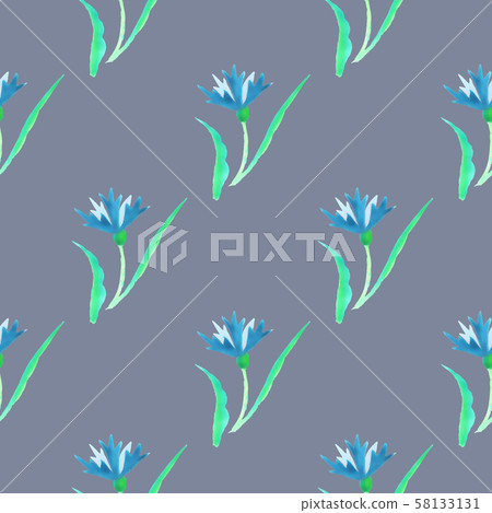 Beautiful watercolor illustration with watercolour blue cornflower on white background. seamless Beautiful watercolor illustration with watercolour blue cornflower on white background. seamless 58133131
