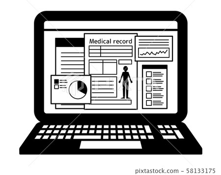 Electronic medical record-notebook computer-black and white 58133175