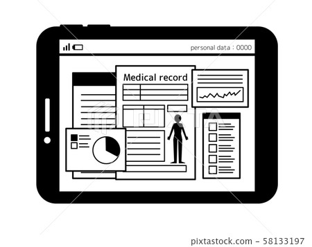Electronic medical record-tablet-black and white 58133197
