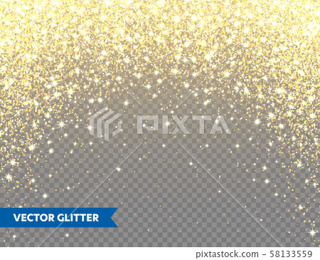 Sparkling Golden Glitter on Transparent Vector Background. Falling Shiny Confetti with Gold Shards 58133559