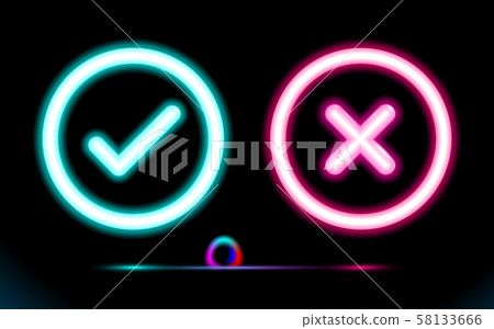 Neon set blue lamp checkmark with pink crosshair Neon set blue lamp checkmark with pink crosshair 58133666