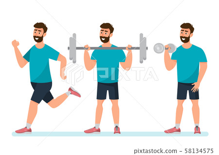 set of man exercise in the gym on a white 58134575