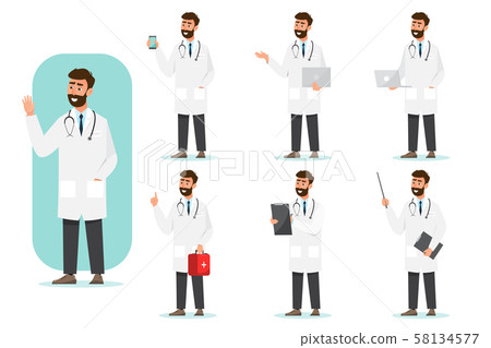 Set of doctor cartoon characters. Medical staff Set of doctor cartoon characters. Medical staff 58134577
