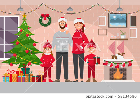 Family christmas celebration at room interior with Family christmas celebration at room interior with 58134586
