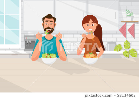 couple eating food, Vegetarian, healthy lifestyle 58134602
