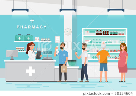 pharmacy with pharmacist and client in counter pharmacy with pharmacist and client in counter 58134604