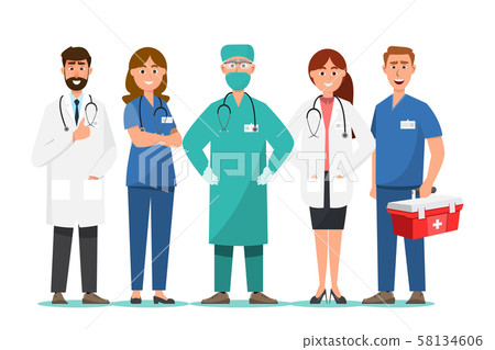 Set of doctor cartoon characters. Medical staff Set of doctor cartoon characters. Medical staff 58134606