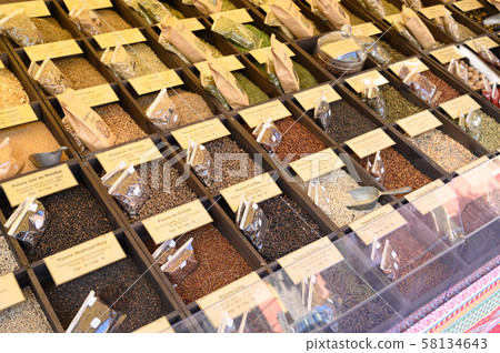 Nice old town market, market fragrance, herbs, souvenirs, southern French stores, resort shops, French street corners 58134643