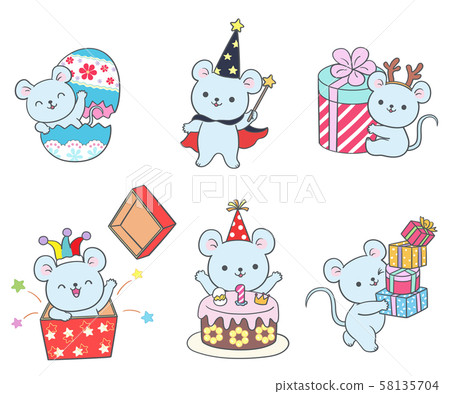 Various movements made by little mice at fun festivals - Easter, Halloween, Christmas, birthday, April Fools' Day Various movements made by little mice at fun festivals - Easter, Halloween, Christmas, birthday, April Fools' Day 58135704