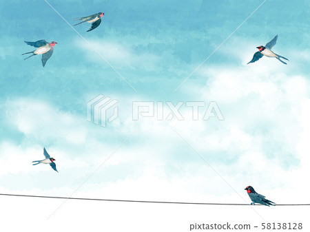 燕和春天的天空水彩 燕和春天的天空水彩 58138128