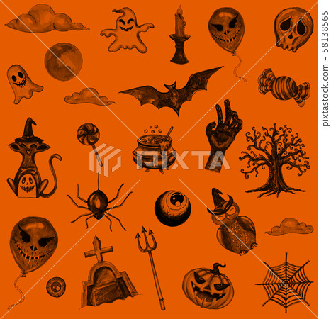 Beautiful halloween backgrown seamless pattern drawing on orange backgrown..concept halloween day.  58138565