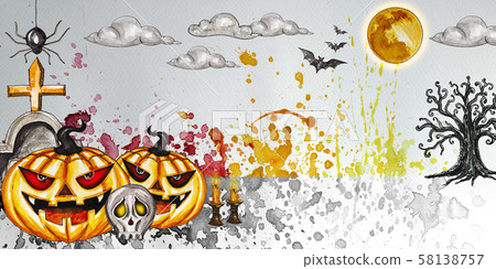 Beautiful halloween backgrown draw with watercolor for your work design about halloween day. Beautiful halloween backgrown draw with watercolor for your work design about halloween day. 58138757
