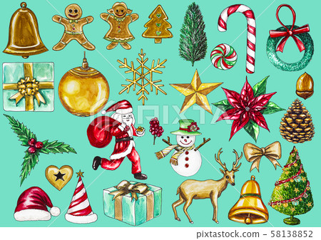 Beautiful chistmas object draw with watercolor for your work design about chistmas day on white backgrown.Object with clipping path. Beautiful chistmas object draw with watercolor for your work design about chistmas day on white backgrown.Object with clipping path. 58138852