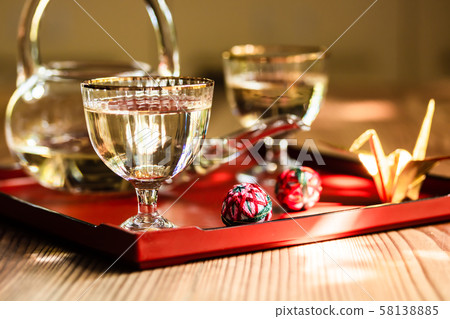 Japanese sake with gold leaf 58138885