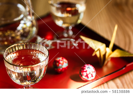 Japanese sake with gold leaf 58138886