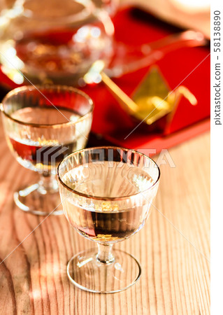 Japanese sake with gold leaf 58138890