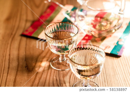 Japanese sake with gold leaf 58138897