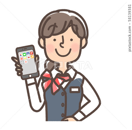 員工女性介紹智能手機，可用圍巾，接待台，櫥窗，移動商店等。 58139381