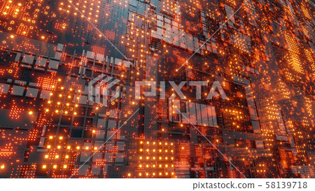 Abstract futuristic design. Tech wall with red bright elements 58139718