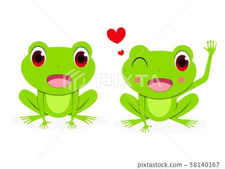 Front view, Cute Female red eye tree frog, vector 58140167