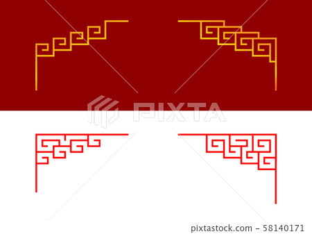 Set of Chinese line corner ornament, vector art 58140171