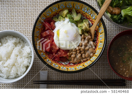Avocado tomato natto table Avocado tomato natto table 58140468