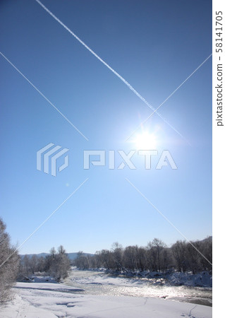 Winter sky and airplane cloud Winter sky and airplane cloud 58141705