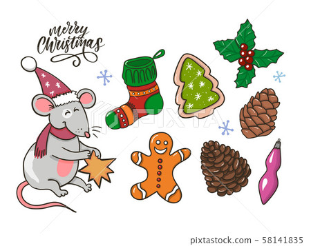 Merry Christmas traditional symbols in doodle 58141835