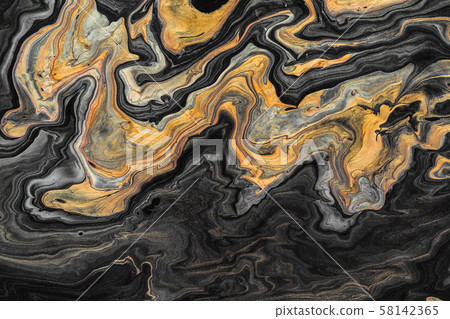 Acrylic Fluid Art. Golden and black wave pattern. 58142365