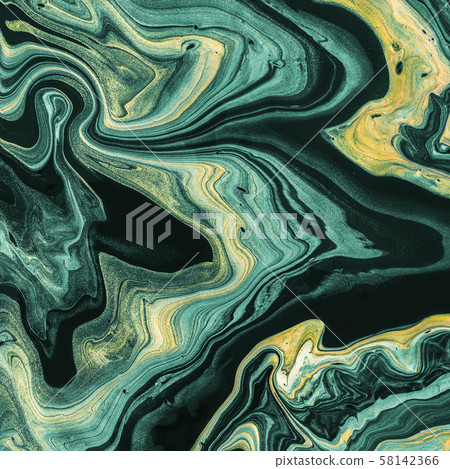 Black marble background with dark green waves. Black marble background with dark green waves. 58142366
