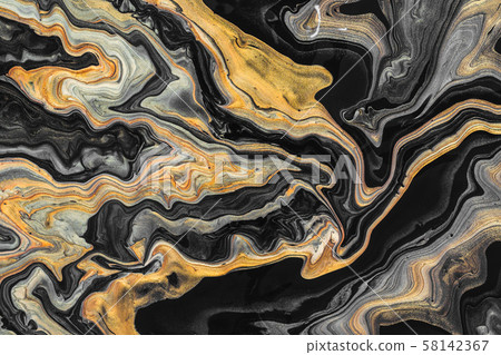 Golden and black wave pattern. Luxury Marbleized 58142367