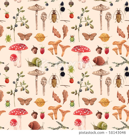 Watercolor autumn forest vector pattern 58143046