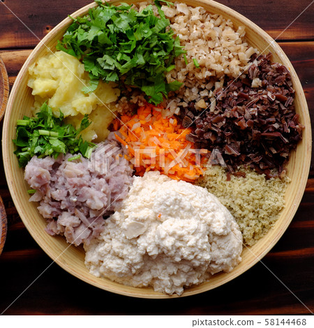 Top view prepare food ingredient for fried vegan tofu pie 58144468