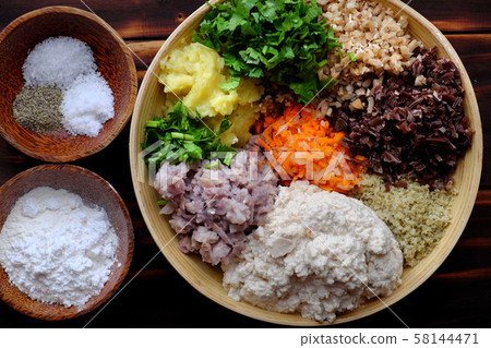 Top view prepare food ingredient for fried vegan tofu pie 58144471
