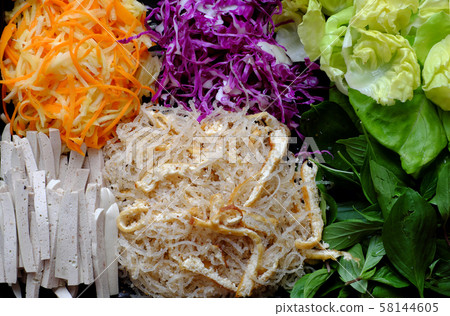 Top view ingredient food for fresh vegan rice paper rolls 58144605