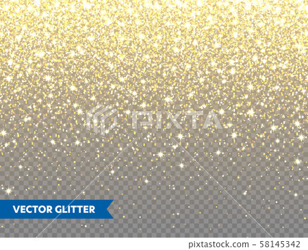 Sparkling Golden Glitter on Transparent Vector Background. Falling Shiny Confetti with Gold Shards 58145342