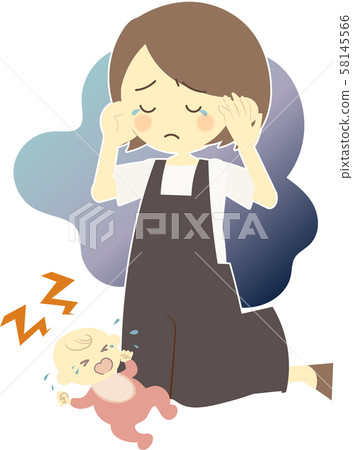Crying baby and troubled mother Crying baby and troubled mother 58145566