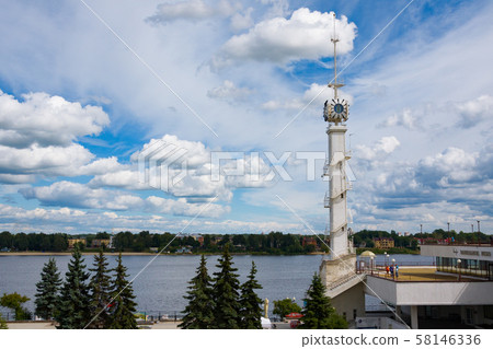 Clock tower of Yaroslavl river station with emblem Clock tower of Yaroslavl river station with emblem 58146336
