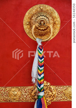 Lion shaped door handle in Buddhist temple Lion shaped door handle in Buddhist temple 58148350
