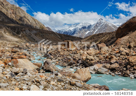 Chandra River in Himalayas 58148358