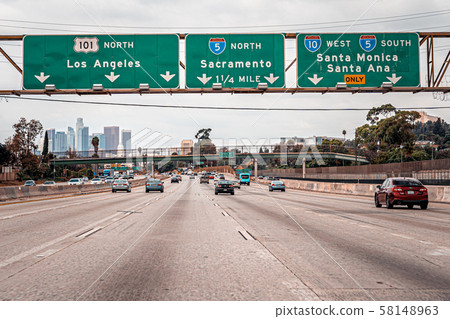 Highway towards downtown Los Angeles, California 58148963