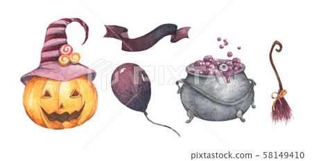 Watercolor Halloween set. Holiday illustration for design. 58149410