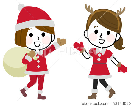 聖誕老人服裝的女孩圖 58153090