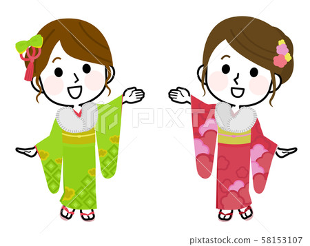 女孩成人儀式和服的插圖 58153107