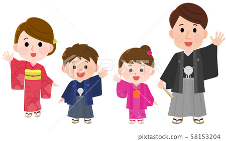 Kimono Family Greeting New Year Illustration 01 Kimono Family Greeting New Year Illustration 01 58153204