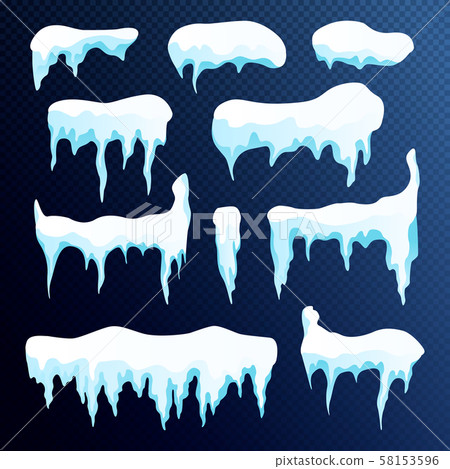 Set of snow icicles, snow cap isolated. Set of snow icicles, snow cap isolated. 58153596
