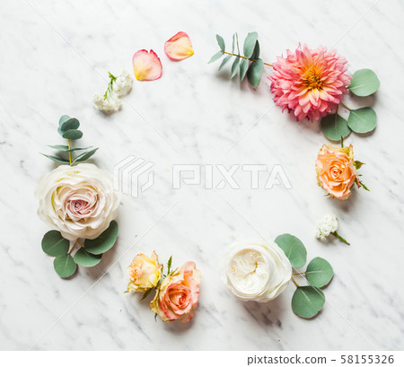 Mockup for birthday invitation, plants in the circle 58155326